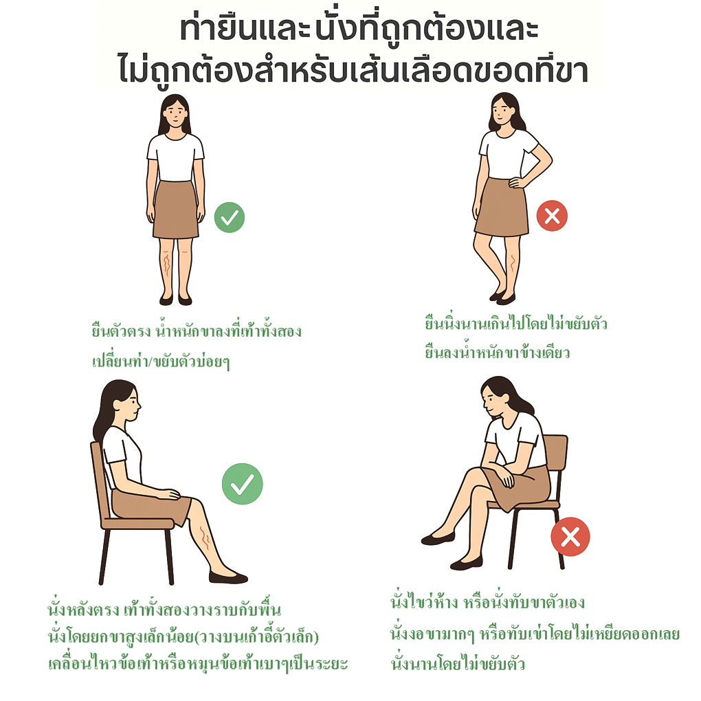 Correct and Incorret Postures For Varicose Veins 3 ยืน นั่งอย่างไรห่างไกลเส้นเลือดขอด
